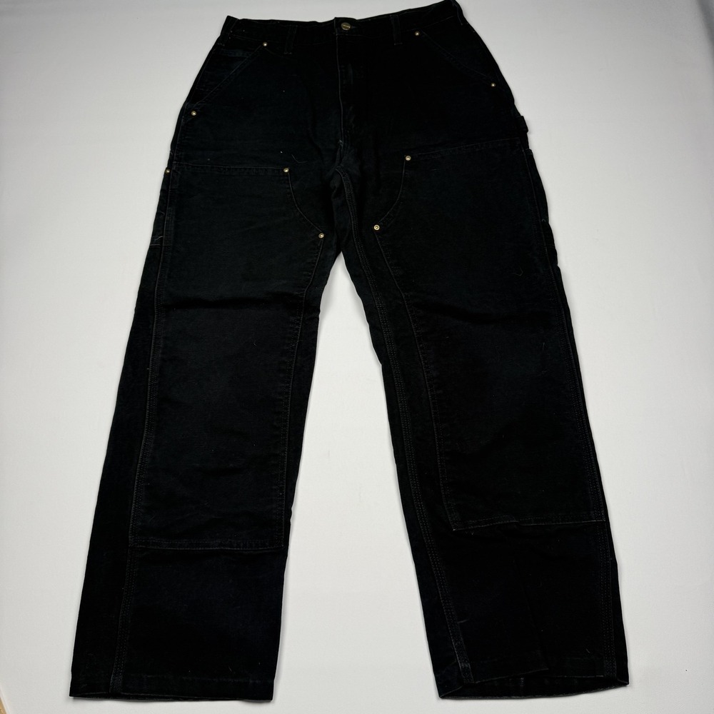 Carhartt Jeans Mens 33x29 Black Canvas Double Knee Workwear Carpenter Pants B01